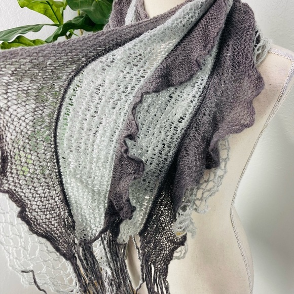 Grey Knit Ruffle Fringe Soft Acrylic Scarf - Picture 2 of 6